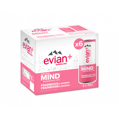 Evian Sparkling Raspberry Ginseng clip 6 x 33cl